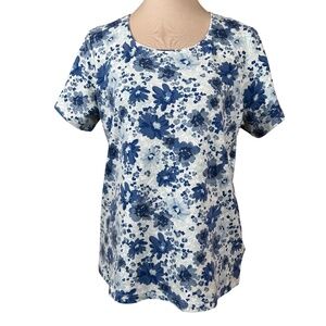Style & Co. Blue White Floral Short Sleeve T - Shirt Size 1X